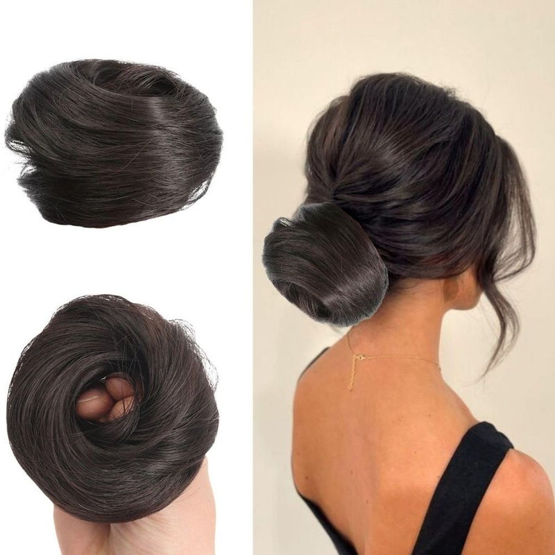 إكسسوارات شعر بفطائر اصطناعية سوداء مقاس 2 بوصة مع أربطة مرنة للنساء - Image 1
