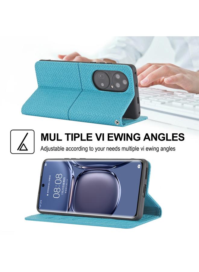 S-TOP Case For Huawei P50 Pro Woven Texture Stitching Magnetic Horizontal Flip PU Leather Case with Holder & Card Slots & Wallet & Lanyard - Image 5