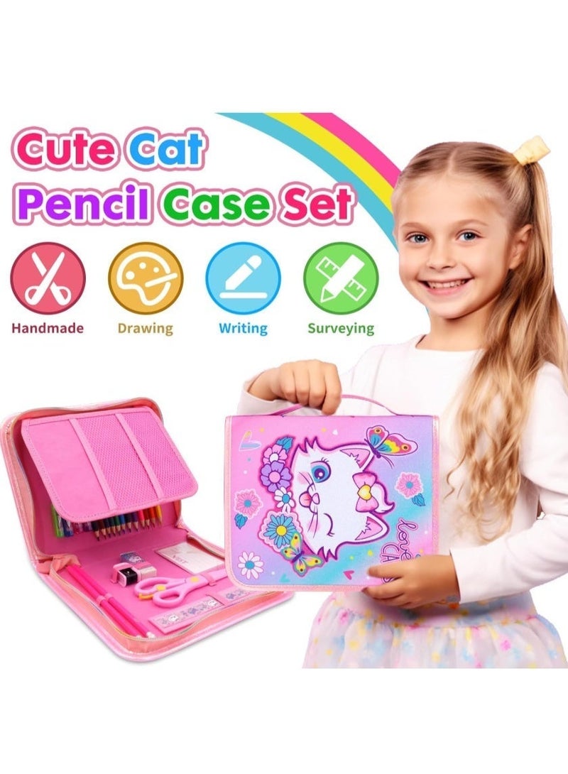 VEST Kids Painting Stationery Set 20×25×3.5cm for Children Graffiti Art Creation Painting Enlightenment Daily Writing Cute Cat Cartoon Pattern Portable Zipper Full Painting Stationery Gift Box Colored Pencils Creative Markers Pen Multicolour notebook stationery set - Image 3