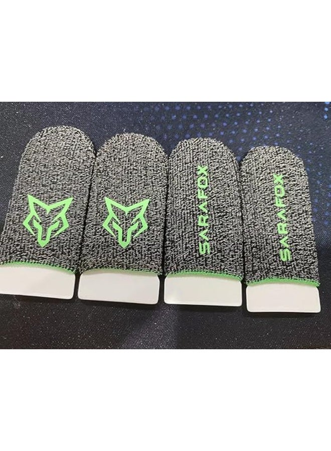 Professional Gaming Finger Sleeves for Mobile Phones, Breathable & Sweatproof Fabric, Touchscreen Sensitivity, Black with Green Detail, Set of 4 - Image 2
