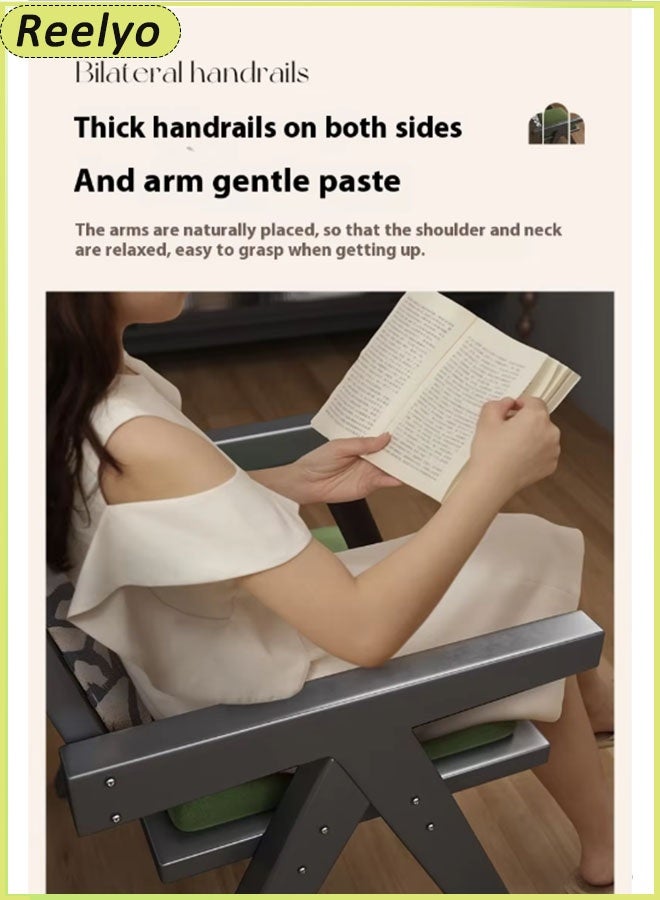 Reelyo Solid Wood Mid Century Modern Accent Chair Rubberwood Frame Armchair With Rattan And Feather Patterns French-Print Velvet Backrest And Green Seat Cushions High-Density Foam Design Formaldehyde-Free Adhesive Perfect For Home Office Living Room And Dining Room / Cafes And Restaurants For Commercial Use, Black - Image 5