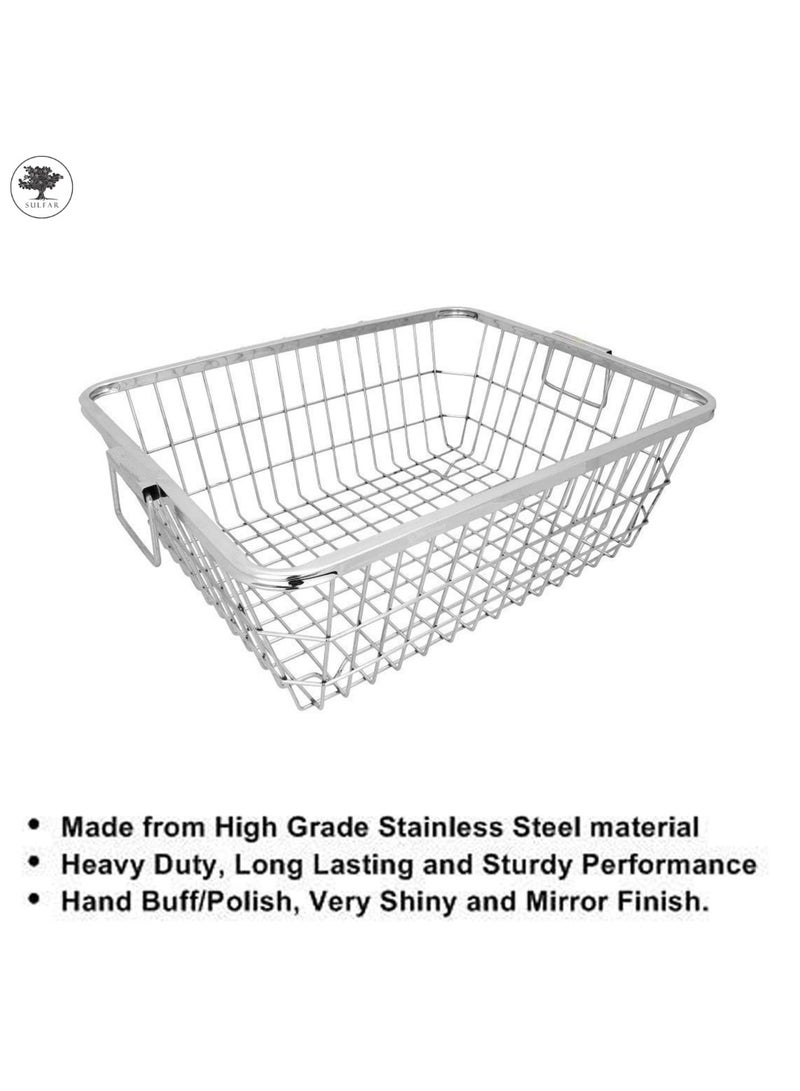Sulfar Stainless Steel Utensil/Dish Drainer/Bartan Tokra/Kitchen Organizer/Utensils Basket/Dish Basket/Dish Rack with Tool Holder/Silver (17X20 inch)
