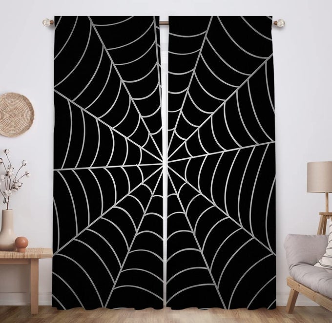 SUPERHERO SPIDER WEB CHILDREN HALLOWEEN BLACK WINDOW CURTAINS FOR BOY KIDS BABY ROOM BEDROOM NURSERY TODDLER HOME OFFICE DECORATIONS DURABLE FABRIC MACHINE WASHABLE 82 IN X 84 IN