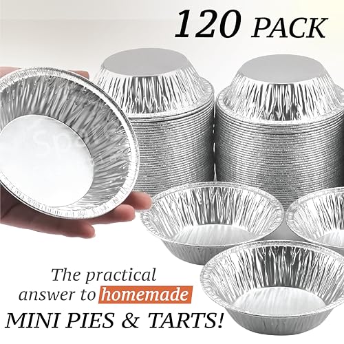 Spare Essentials (120 Pack) 5" Aluminum Pie Pans 5 Inch, Mini Pie Tins Disposable, 5 Inch Aluminum Foil Pie - Individual Pie Pans perfect for Baking, Storing & Reheating Pot Pies Small Pie Tins - Image 3