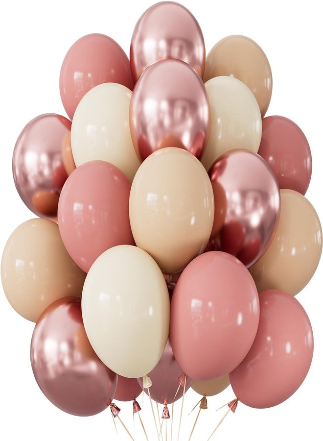 Haolongfa Retro Blush Pink Balloons, 60 Pcs 12 Inch Dusty Pink Metallic Chrome Rose Gold Beige Ivory White for Wedding, Baby Shower, Birthday, Bridal Shower, Boho Party Decorations - Image 1