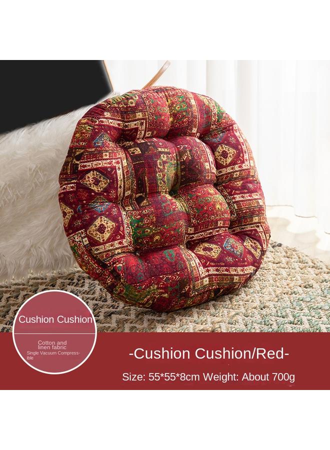 Bluejw Ethnic-style Round Floor Cushion Household Balcony Bay Window Cushion Tata Rice Thickened Cotton Linen Fabric Futon Soft - Image 1