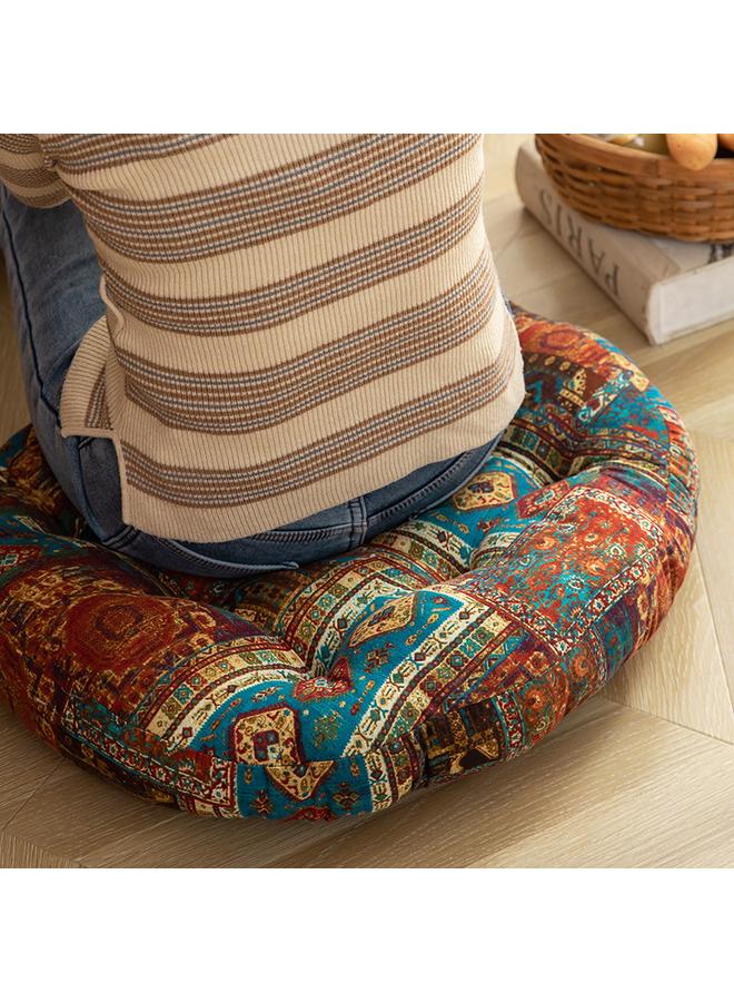 Bluejw Ethnic-style Round Floor Cushion Household Balcony Bay Window Cushion Tata Rice Thickened Cotton Linen Fabric Futon Soft - Image 2