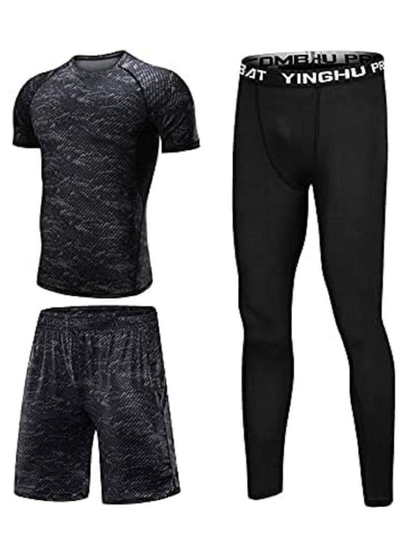 NIBEMINENT ملابس رياضية للرجال للركض واللياقة البدنية سريعة الجفاف وقابلة للتنفس مجموعة بدلة التمرين - Image 1