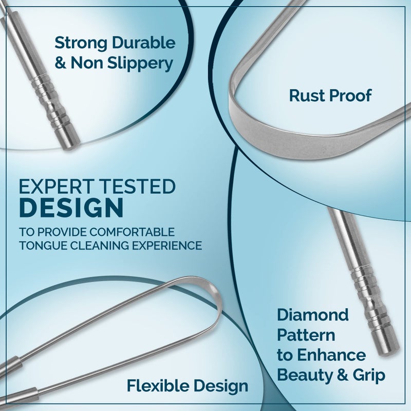 MasterMedi Tongue Cleaner Tongue Scraper Surgical Grade Stainless Steel Tongue Brush Dental Kit Professional Eliminate Bad Breath With Non-synthetic Grip (Family Pack (4 pcs) - Image 3