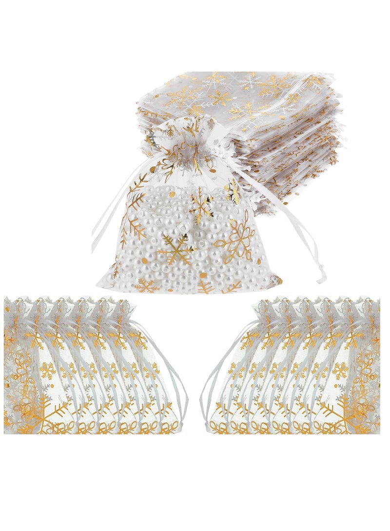 50-Pack Drawstring Gift Bags - Metallic Stars Mesh Jewelry Pouches Wedding Party Candy Bag - Image 1