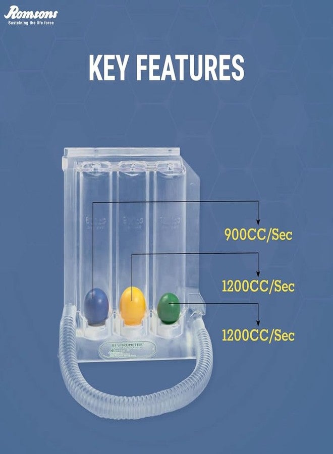 رومسونز جهاز رومسونز لتمارين التنفس العميق للرئتين - مقياس تنفس ثلاثي الحجرات بتصميم تحفيزي - Image 4