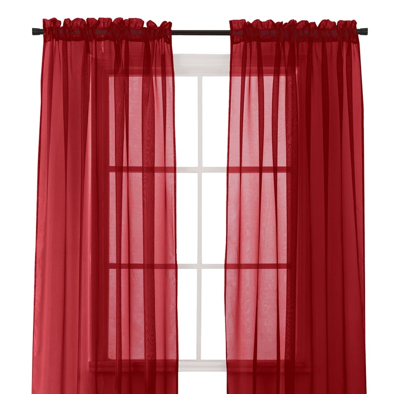 Elegant Comfort 2Piece Sheer Panel with 2inch Rod Pocket  Window Curtains 40inch Width X 84inch Length Burgundy