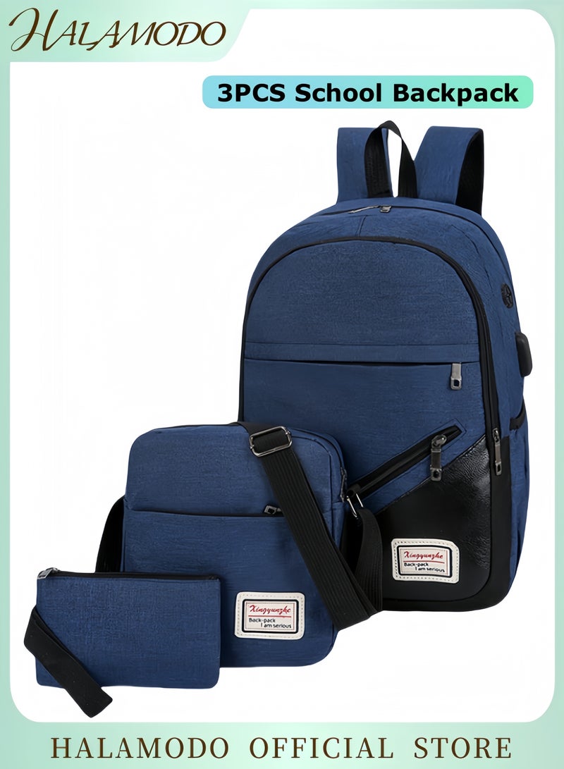HALAMODO 3PCS Backpack Travel Carry on Backpack Water Resistant College School Bag College High School Backpack Computer Bag as Great Gifts for Men Women  - Image 1