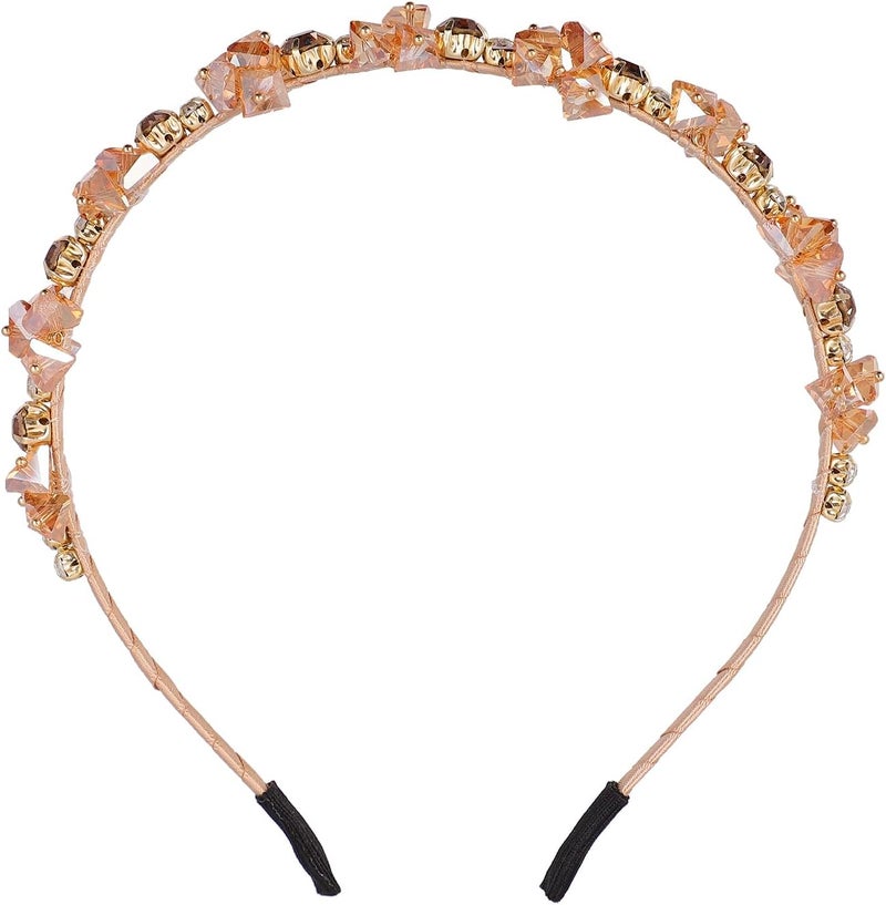 FRCOLOR Bejeweled Headband Rhinestone Hairband Sparkling Flower Hairbands Jewelry Fashion Beaded Headbands Women Hair Accessory Braide Hair Hoop Orange Rhinestone Headpiece