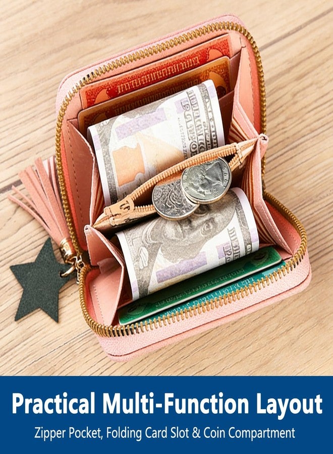 KGCGJVB 2Pcs Cute Wallets for Women Pink Blue PU Leather Small Card Holder with Heart-Embroidery Y2K Style Zipper Coin Purse Credit Card Wallet with Tassel Pendant - Image 2