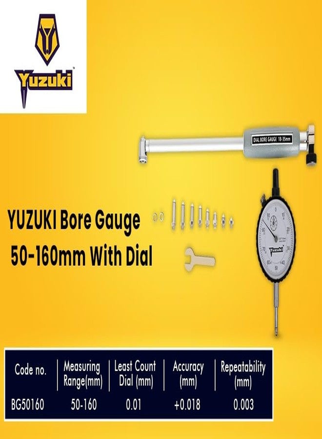 YUZUKI Bore Gauge 50-160mm with Dial Indicator 0.01x10mm – Precision Measuring Tool for Internal Diameter Measurement | Stainless Steel Construction, High Accuracy, Suitable for Automotive & Machining - Image 3