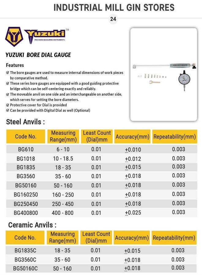 YUZUKI Bore Gauge 50-160mm with Dial Indicator 0.01x10mm – Precision Measuring Tool for Internal Diameter Measurement | Stainless Steel Construction, High Accuracy, Suitable for Automotive & Machining - Image 2