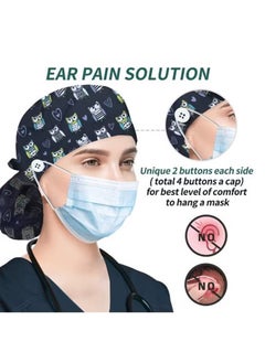 Beauenty 3 Pack Working Caps with ons and Sweatband Cotton Printed Bouffant Hats Adjustable Elastic Tie Back Hats for Women and Men Breathable Scrub Cap  - Image 3