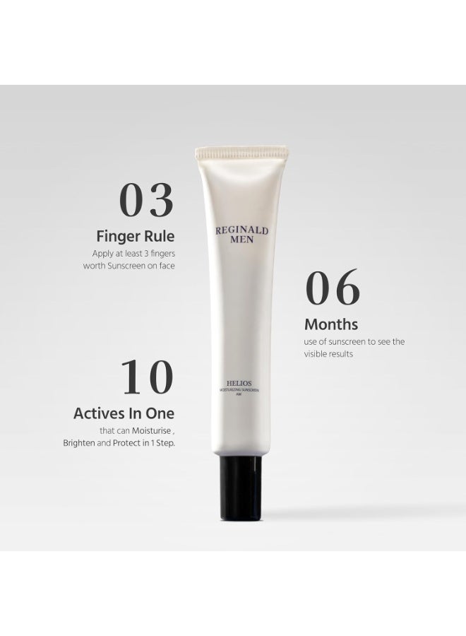 Reginald Men  helios  moisturizing sunscreen SPF 50+ PA++++ Sunscreen (100g) | In-Vivo Tested | Broad Spectrum UVA/UVB Protection | Brightening & Hydrating | Lightweight, Oil-Free & Non-Sticky | Daily Sun Protection for Men (Pack of 2,50g x 2) - Image 4