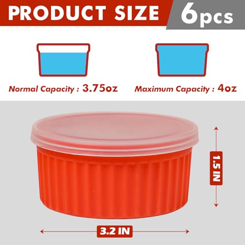 Koluti Nonstick Silicone Ramekins 4 oz with Lid, 6-Pack Oven Safe Creme Brulee Bowl for Baking, Mini Souffle Ice Cream Dessert Pudding Dipping Sauce Cups, BPA Free, Microwave, Freezer, Dishwasher Safe - Image 2
