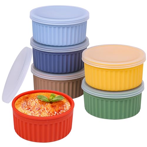 Koluti Nonstick Silicone Ramekins 4 oz with Lid, 6-Pack Oven Safe Creme Brulee Bowl for Baking, Mini Souffle Ice Cream Dessert Pudding Dipping Sauce Cups, BPA Free, Microwave, Freezer, Dishwasher Safe - Image 1
