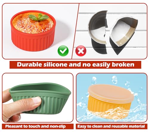 Koluti Nonstick Silicone Ramekins 4 oz with Lid, 6-Pack Oven Safe Creme Brulee Bowl for Baking, Mini Souffle Ice Cream Dessert Pudding Dipping Sauce Cups, BPA Free, Microwave, Freezer, Dishwasher Safe - Image 5