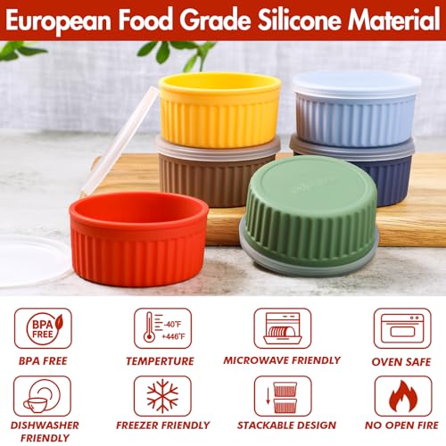 Koluti Nonstick Silicone Ramekins 4 oz with Lid, 6-Pack Oven Safe Creme Brulee Bowl for Baking, Mini Souffle Ice Cream Dessert Pudding Dipping Sauce Cups, BPA Free, Microwave, Freezer, Dishwasher Safe - Image 4