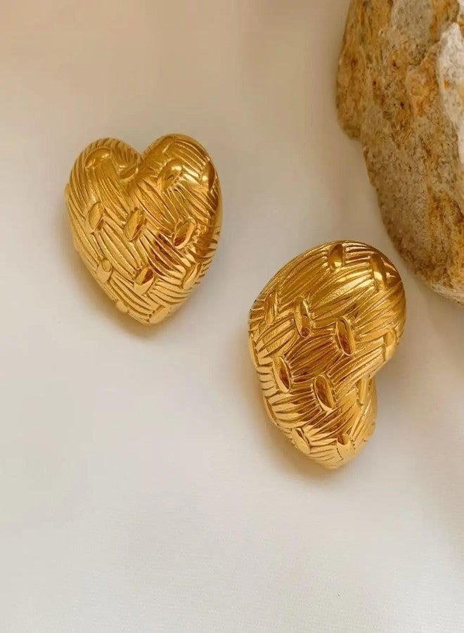MEENAZ Heart earrings set for women stylish earinging western Stylish Chunky Golden Dainty Small Huggie Hoop Earrings | Aesthetic Hoops Bali Studs | Korean Fashion Jewellery for Women Girls 179 - Image 4