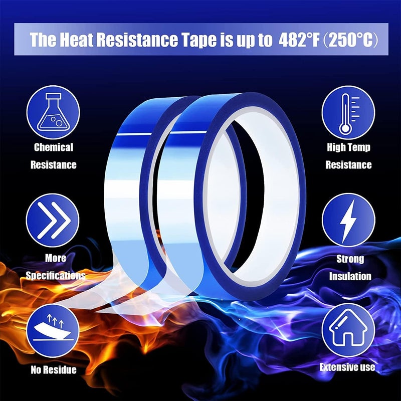 KASTWAVE 2 Rolls Blue Heat Tape High Temperature Heat Resistant Tape Heat Transfer Tape For Heat Sublimation Press Vinyl, No Residue - 20Mm X33M(108Ft) - Image 4