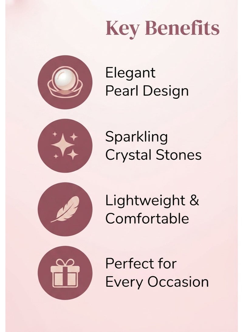 R.C.E Accessories RCE Accessories Pearl Drop Earrings for Women - Gold-Tone Bow with Pink Gemstones - Image 4