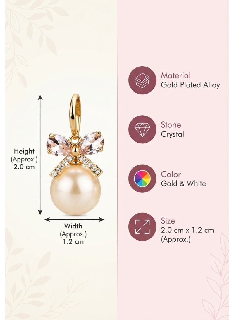 R.C.E Accessories RCE Accessories Pearl Drop Earrings for Women - Gold-Tone Bow with Pink Gemstones - Image 5