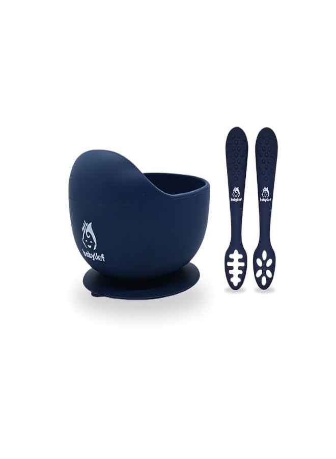 Babylief™ Silicone Baby Bowl with Suction Base and Training Spoon Combo (Navy) - Image 1