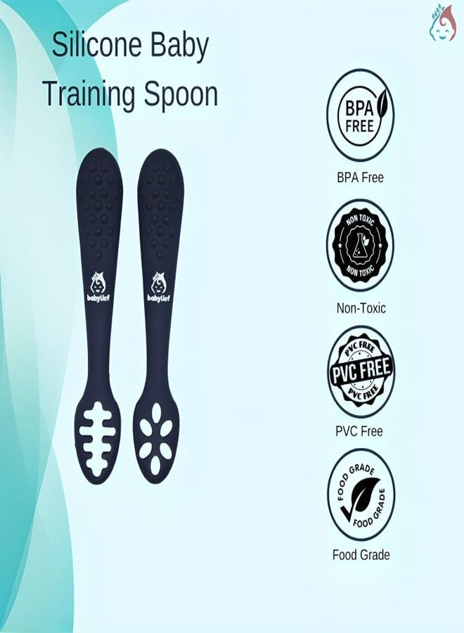 Babylief™ Silicone Baby Bowl with Suction Base and Training Spoon Combo (Navy) - Image 3