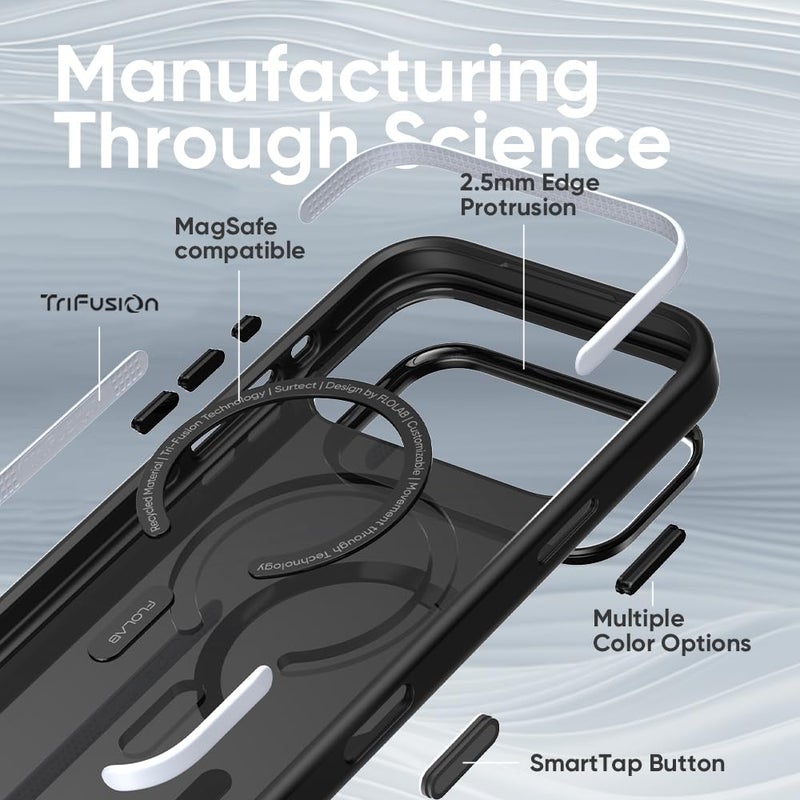 FLOLAB حافظة FLOLAB Surtect Tri-Fusion المغناطيسية لجهاز iPhone 17 Pro تصميم نحيف واقي متوافق مع Magsafe درجة عسكرية - أسود شفاف كامل - Image 3