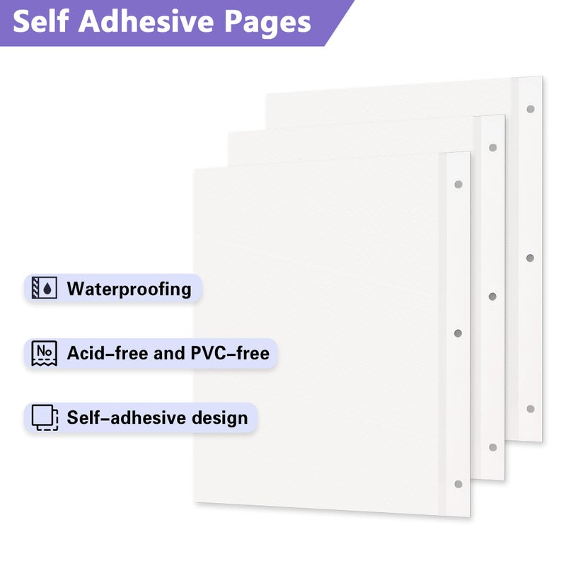 Remowith Photo Album Refill Pages for 3 Ring Binder, 60 Pages 9 x 11 Inch Self Adhesive Photo Album Scrapbook Refill Pages Fit 2x3 4x6 5x7 8x10 Photos Stamps Recipe Cards - Image 3