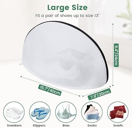 ILAVILA ILAVILA Shoes Wash Bags with Bumper Protectors Mesh Laundry Bags for Washing Machine Dryer Protective Shoe Washing Bag for Sneakers Socks Delicate Footwear Pack of 2  - Image 2