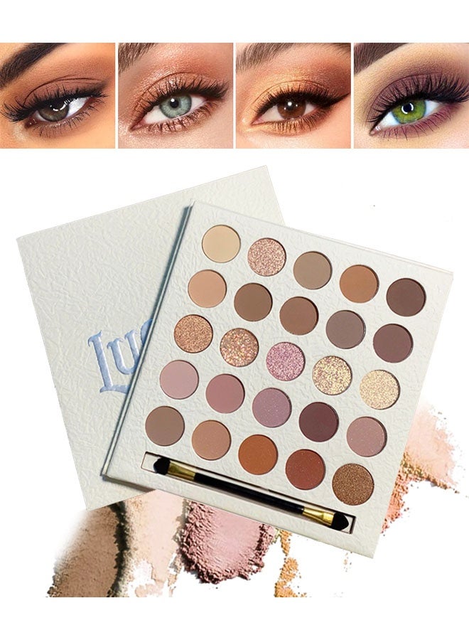 MUGE LEEN Lucky Me -25 Color Eye Shadow Palette, Cream Eye Shadow Palette, Pearl, Matte, Milk Tea, Earth Color, Nude Color High Pigmented Waterproof Sweatproof Daily Eye Makeup - Image 1