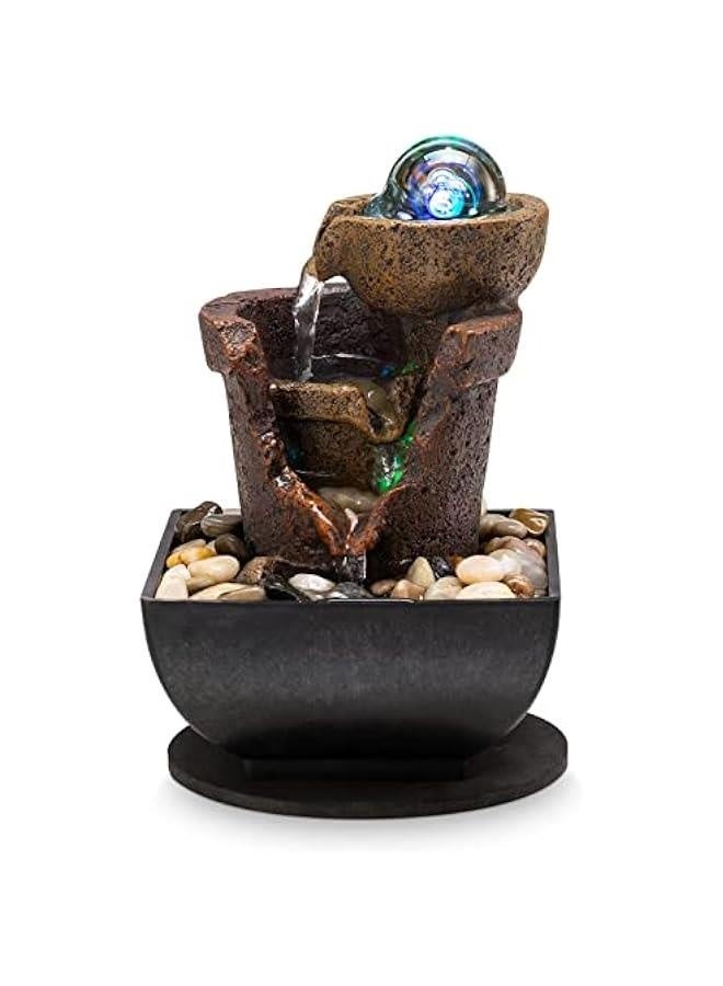 Tabletop Fountain Indoor Waterfall Meditation Fountain Office Relaxing Tabletop Fountain Includes Many Natural River Rock LED Lights Rolling Decorative Bubble Balls  - Image 1