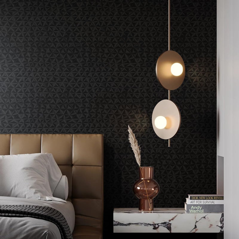 Simon&Siff ورق جدران سيمون وسيف 3D أسود قابل للإزالة واللصق بتصميم نجمي 17.3"X59" ورق جدران زينة قابل للإزالة للغرفة النوم وغرفة المعيشة واللوبي والخزائن وسطح الطاولة - Image 2