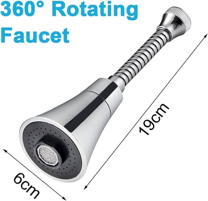 HEXONIQ EF306307 ABS 360 Degree Rotatable Water Saving Faucet Extender Double Mode Anti Splash Swivel Aerator Faucet Filter HeadSilver Chrome Finish Pack of 1 Long - Image 2