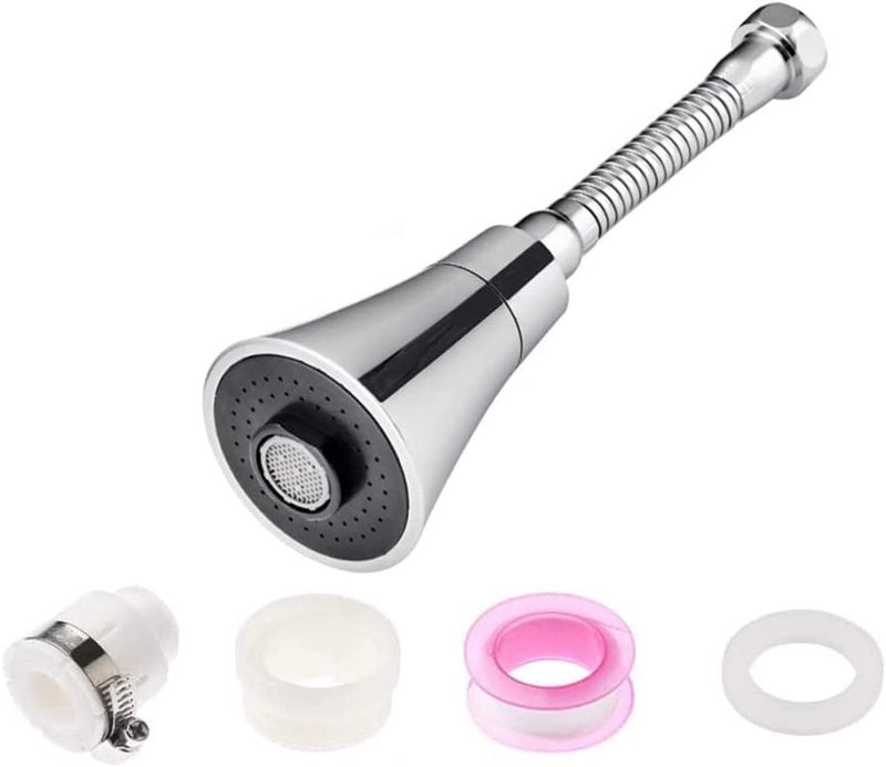 HEXONIQ EF306307 ABS 360 Degree Rotatable Water Saving Faucet Extender Double Mode Anti Splash Swivel Aerator Faucet Filter HeadSilver Chrome Finish Pack of 1 Long - Image 1