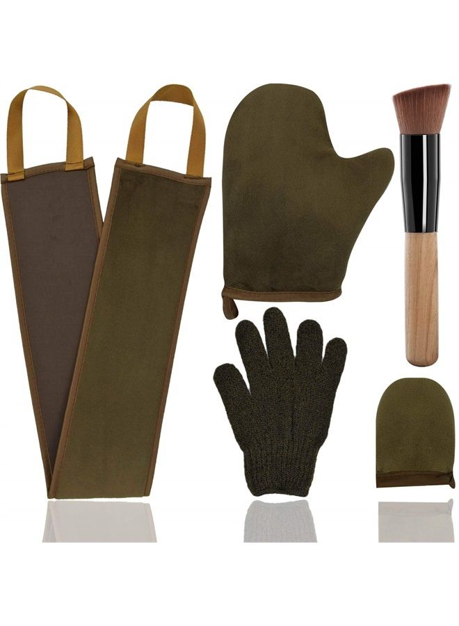 TSAIYI 5 Piece Self Tanning Mitt Applicator Set with Self Tan Glove Tanning Back Lotion Applicator Tanning Brush Tan Face Mitt Exfoliating Glove, for Self Sunless Tanning Tan (bronze)  - Image 1
