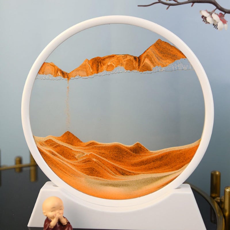 DIY Moving Sand Art Picture Frame with White Plastic Stand and Leather Ring for 12 Inch Round Glass Home Decor - Image 3