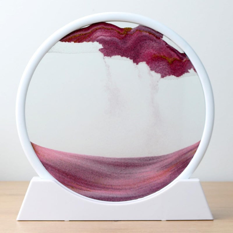 DIY Moving Sand Art Picture Frame with White Plastic Stand and Leather Ring for 12 Inch Round Glass Home Decor - Image 5