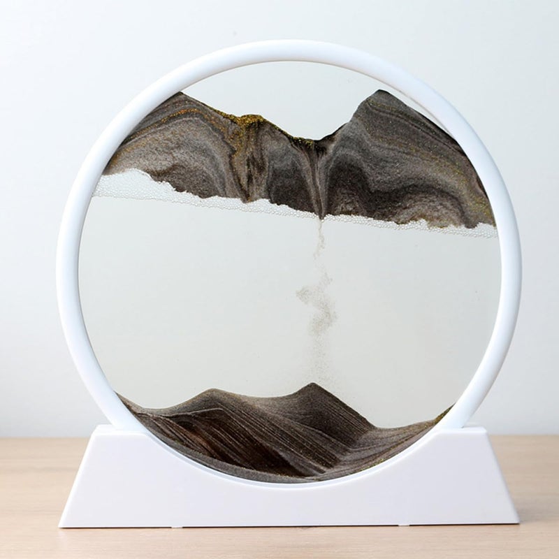 DIY Moving Sand Art Picture Frame with White Plastic Stand and Leather Ring for 12 Inch Round Glass Home Decor - Image 4