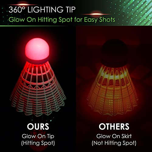 TGU Badminton Shuttlecocks, Badminton Birdies 4pcs - Lighting Glow in The Dark Night - Image 3