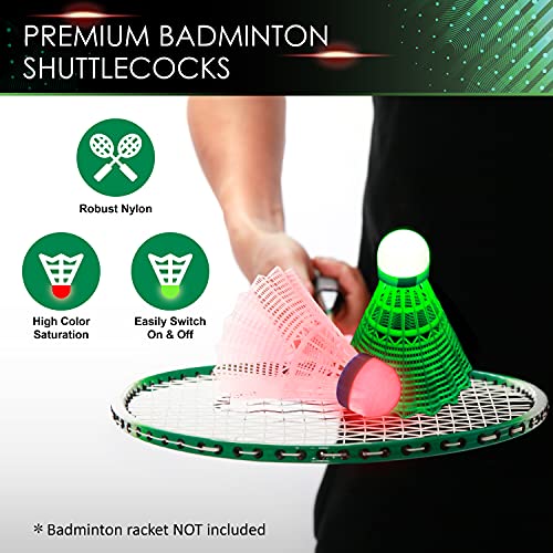 TGU Badminton Shuttlecocks, Badminton Birdies 4pcs - Lighting Glow in The Dark Night - Image 2