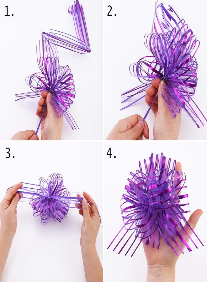 FORBINBO 6 Pieces Pull Bow Large 6 Inch Organza Pull Bow Present Wrapping Pull Bow with Ribbon for Gift Wrapping Baskets Wedding (Purple - Image 3