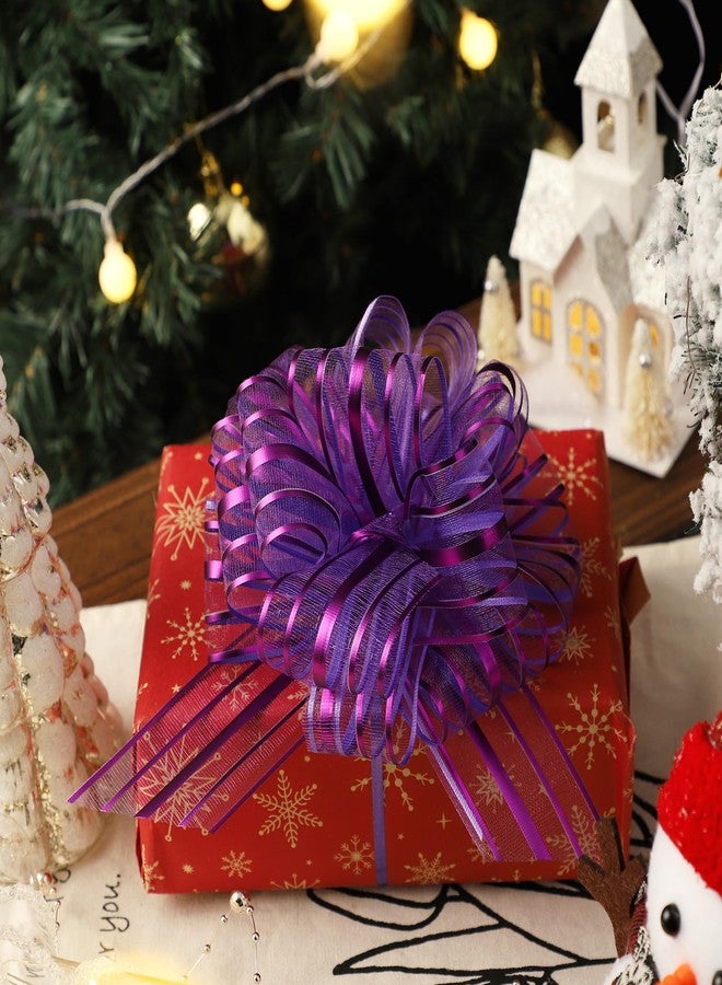 FORBINBO 6 Pieces Pull Bow Large 6 Inch Organza Pull Bow Present Wrapping Pull Bow with Ribbon for Gift Wrapping Baskets Wedding (Purple - Image 4