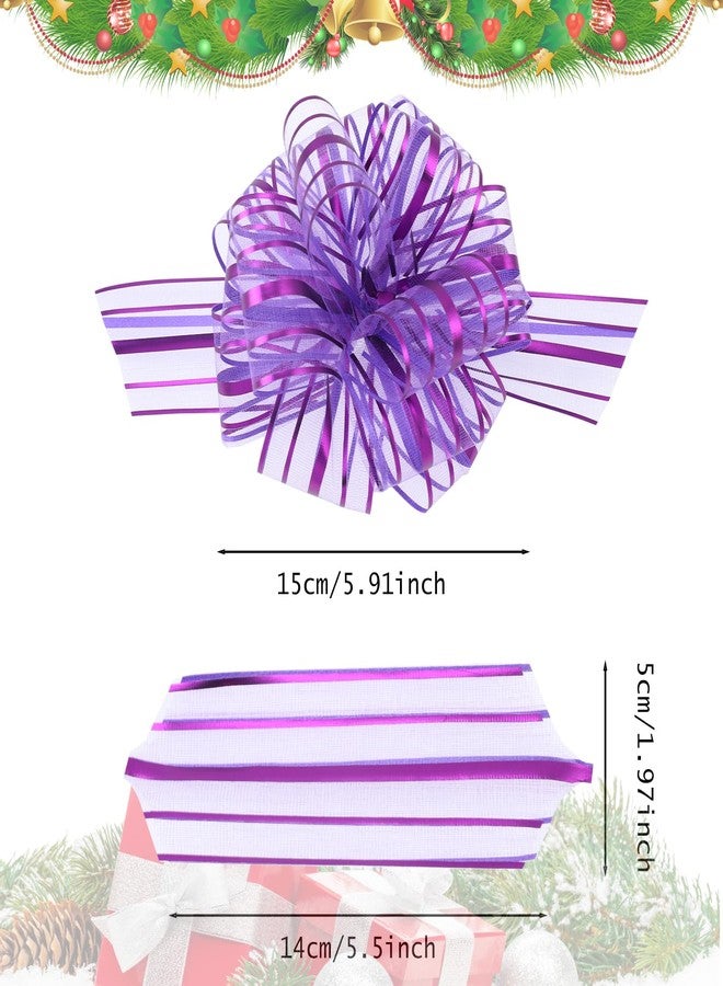 FORBINBO 6 Pieces Pull Bow Large 6 Inch Organza Pull Bow Present Wrapping Pull Bow with Ribbon for Gift Wrapping Baskets Wedding (Purple - Image 2